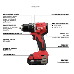 Taladro Percutor/Atornillador M18 BL 1/2" Milwaukee 3602-22CT