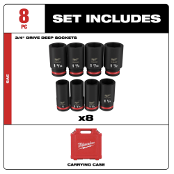 Juego Dados  Impacto 3/4" SAE 8 Pzs.Milwaukee 49-66-7018